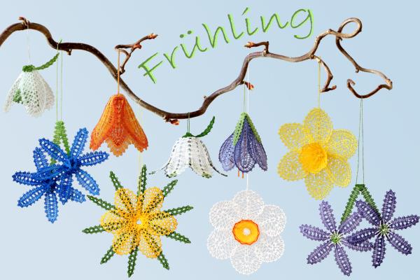 571 Klöppelbrief "Leberblümchen" - Frühblüher in 3D-Optik zum Aufhängen